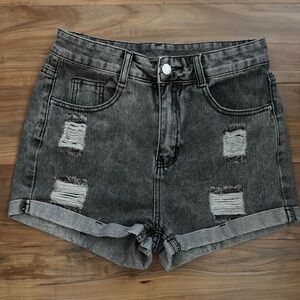 SHEIN Black Distressed Jean Shorts High-Waisted